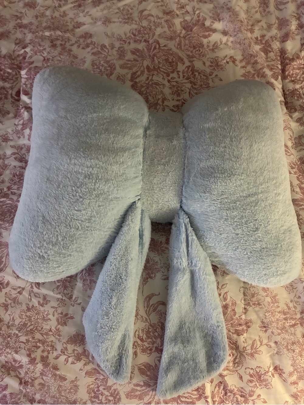 Plush Light Blue Bow-Shaped Decorative Pillow